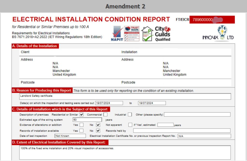 An electrician conducting a Domestic Electrical Installation Condition Report EICR testing assessing the safety and compliance of household electrical systems